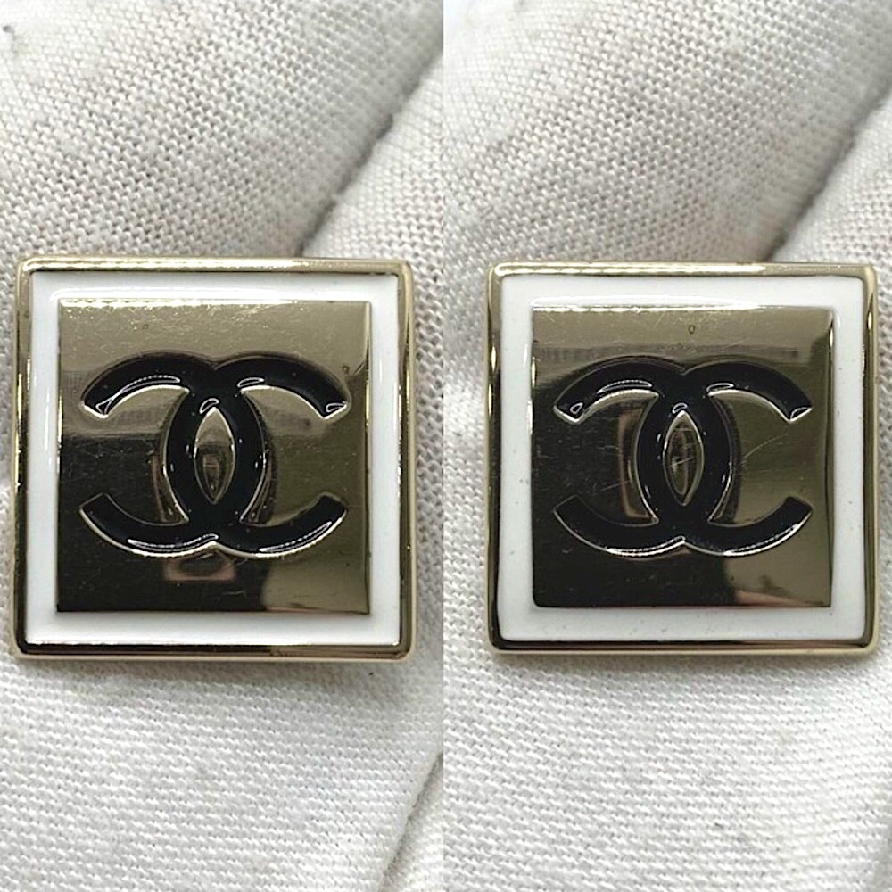 Chanel black and white Square stainless steel stud Earrings that are stamped
